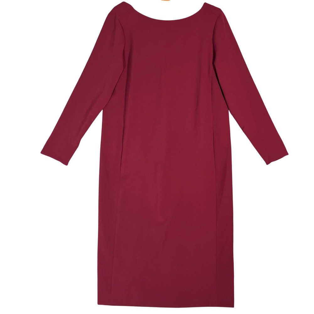 Lafayette 148 New York Burgundy Red Long Sleeve V-Back Shift Dress Size‎ L